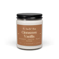 A jar candle with a black screw-on lid and a tan label reading 'The Candle Plug Cinnamon Vanilla' on a clean white background.