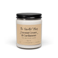 A Coconut Cream and Cardamom soy candle with white wax, a black metal lid, and a beige label reading 'The Candle Plug Coconut Cream & Cardamom' on a clean white background.