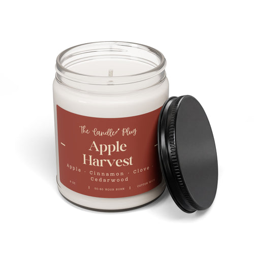 fall Candle in a jar with a red and black logo on a white background